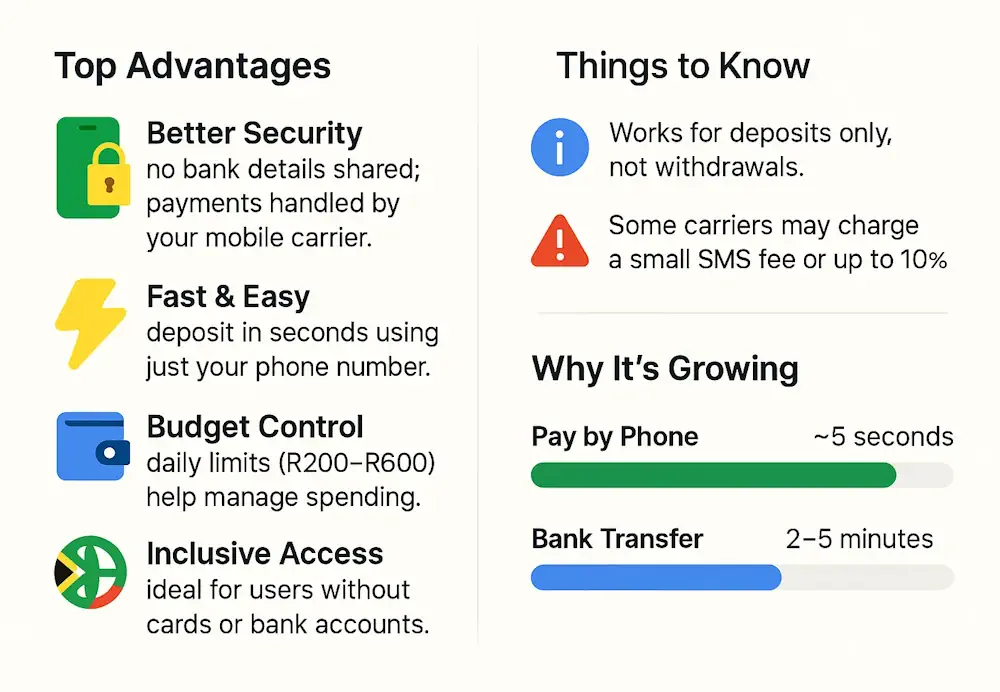 Pay by phone Key benefits for South African players Infographic
